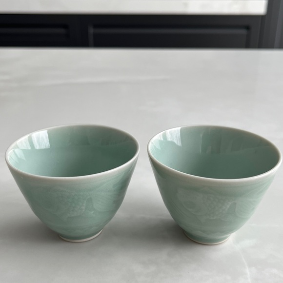 Longquan Celadon Tea Pot and 4 Tea Cups. Koi Fish. - Picture 13 of 16